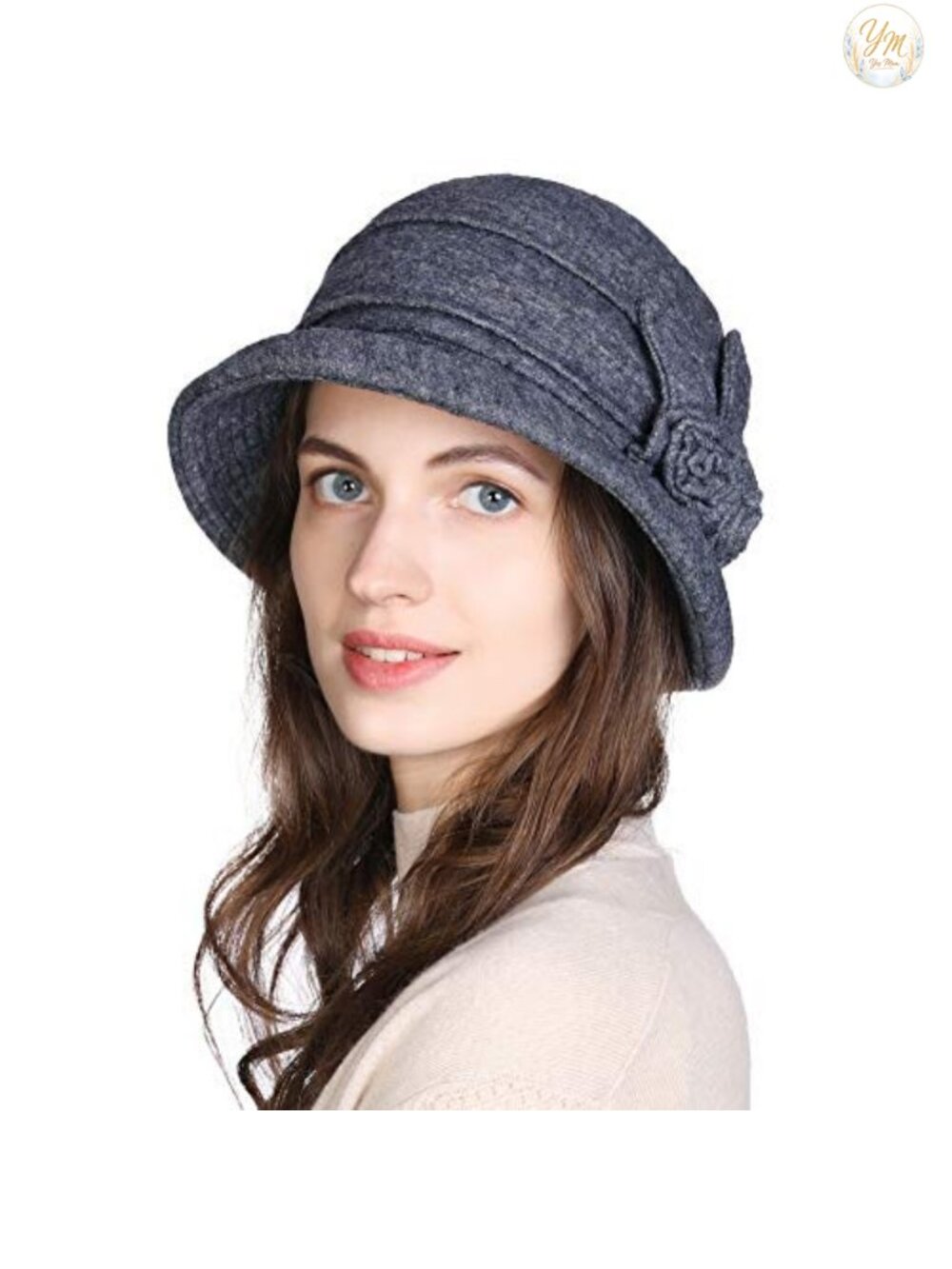 Wool Cloche Hat Women Vintage 1920s Winter Floral Bucket